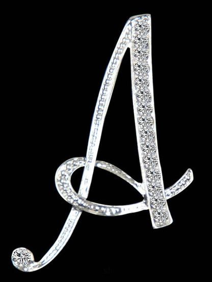 letter brooch pins initial rhinestone brooch for women crafts silvery m - LuckyFash™