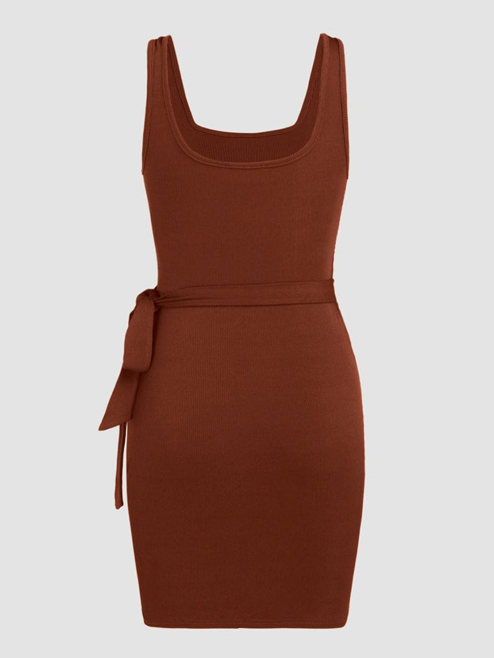 Coffee Sleeveless Mini Dress with Knot Detail