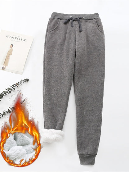 Women's Fleece Pants Cotton Solid Color claret Light Gray Fashion High Waist Full Length Street Daily Fall Winter