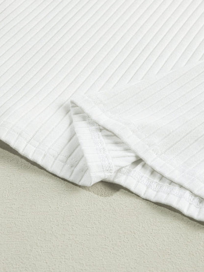 Color Block Patchwork Ribbed White T-shirt