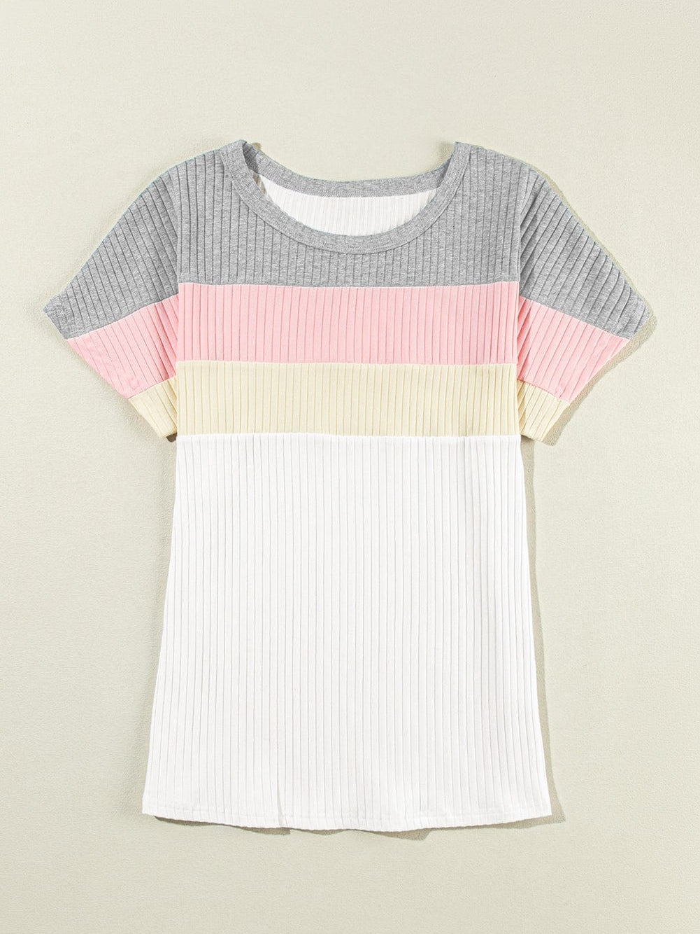 Color Block Patchwork Ribbed White T-shirt