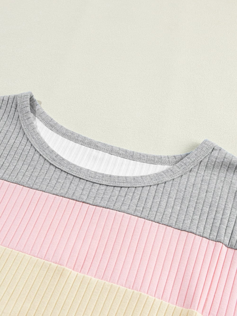 Color Block Patchwork Ribbed White T-shirt