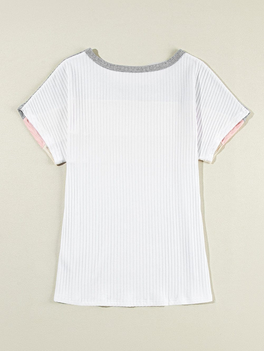Color Block Patchwork Ribbed White T-shirt