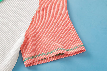 Colorblock Raglan Sleeve Textured White Henley T-shirt