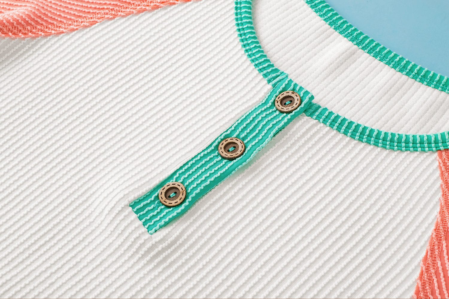 Colorblock Raglan Sleeve Textured White Henley T-shirt