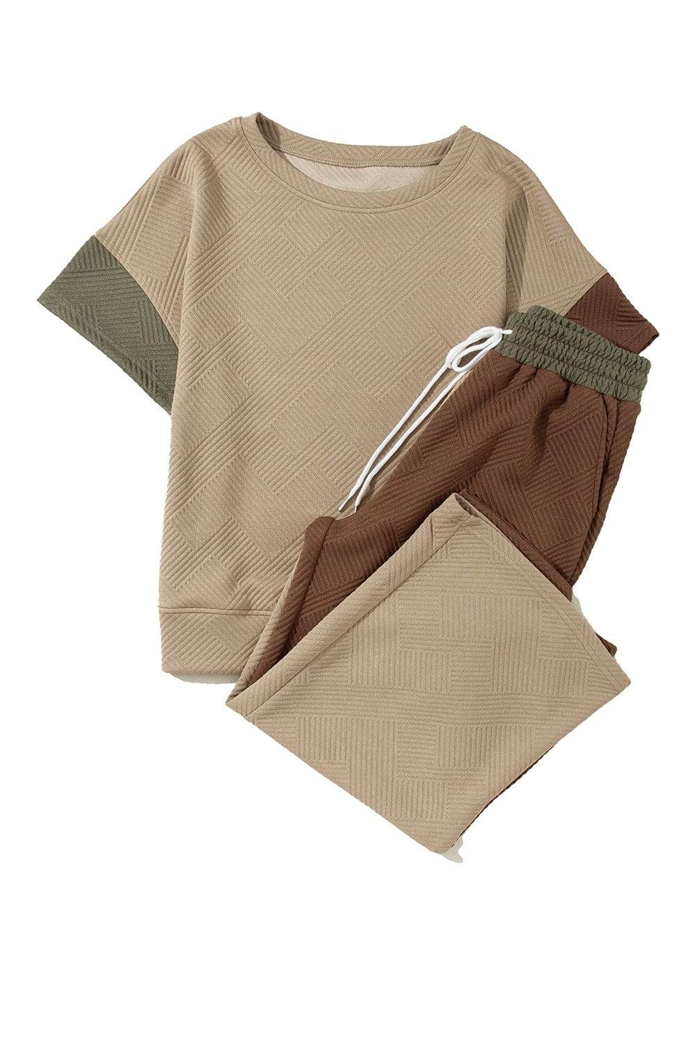 Colorblock Ribbed Textured Tee and Wide Leg Pants Set