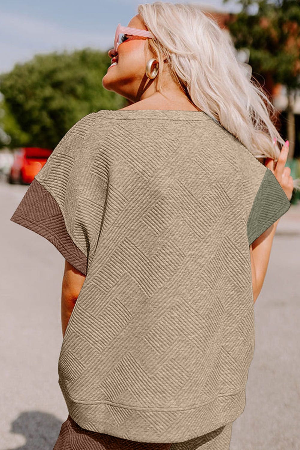 Colorblock Ribbed Textured Tee and Wide Leg Pants Set