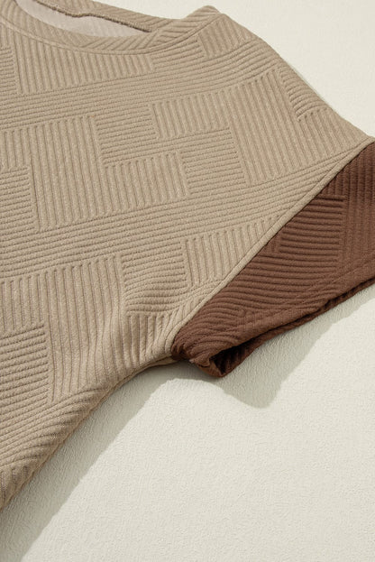 Colorblock Ribbed Textured Tee and Wide Leg Pants Set