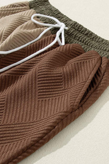 Colorblock Ribbed Textured Tee and Wide Leg Pants Set