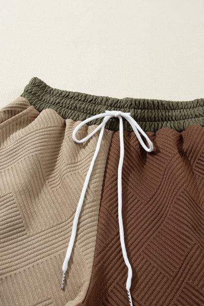 Colorblock Ribbed Textured Tee and Wide Leg Pants Set