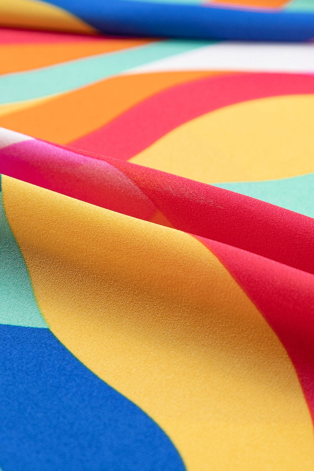 Colorful Abstract Print Cinched Waist Puffy Sleeve Short Dress