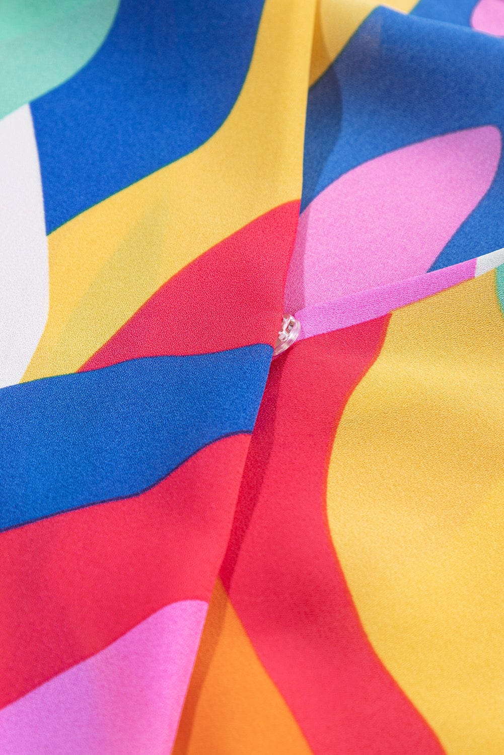 Colorful Abstract Print Cinched Waist Puffy Sleeve Short Dress