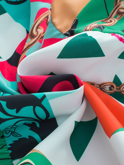 Colorful Abstract Print Half Sleeve V-Neck Mini Dress