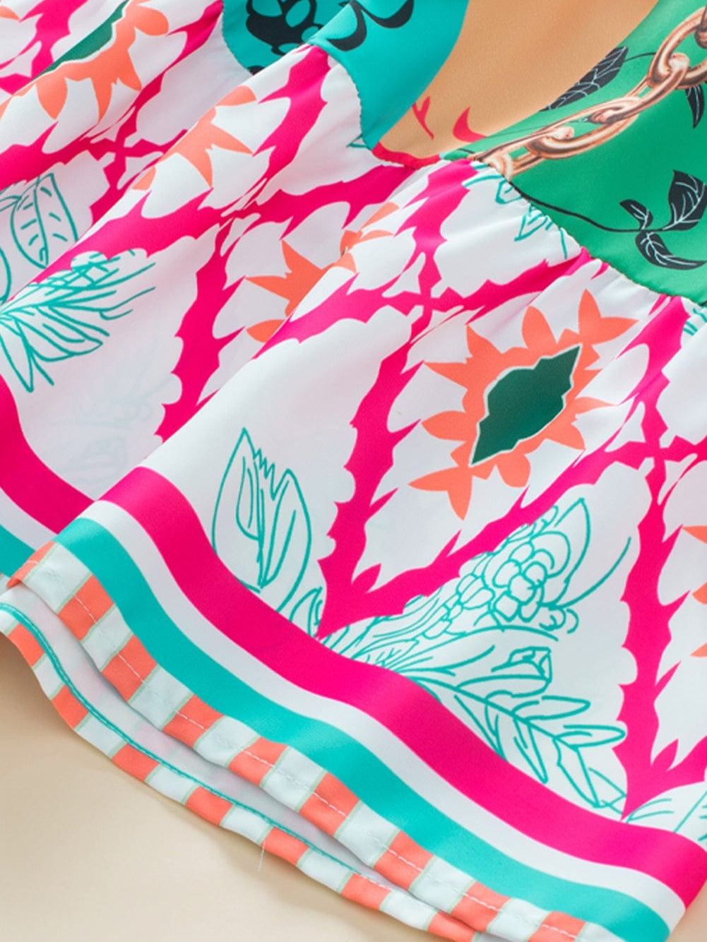 Colorful Abstract Print Half Sleeve V-Neck Mini Dress