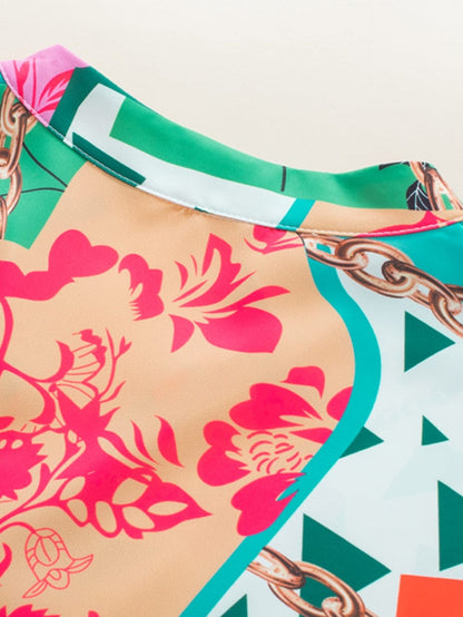 Colorful Abstract Print Half Sleeve V-Neck Mini Dress