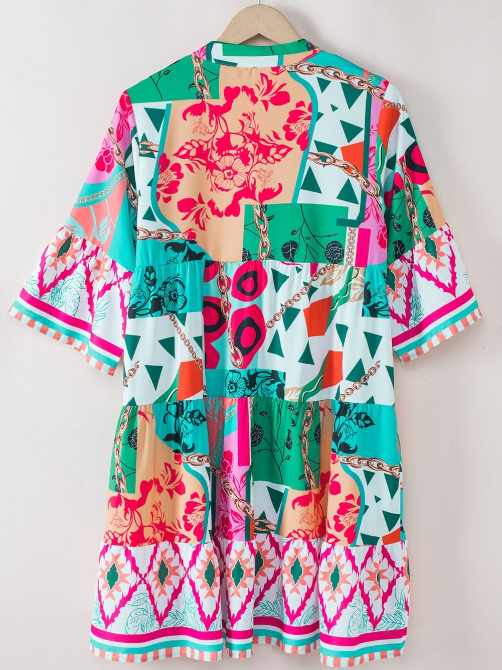Colorful Abstract Print Half Sleeve V-Neck Mini Dress