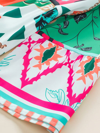 Colorful Abstract Print Half Sleeve V-Neck Mini Dress