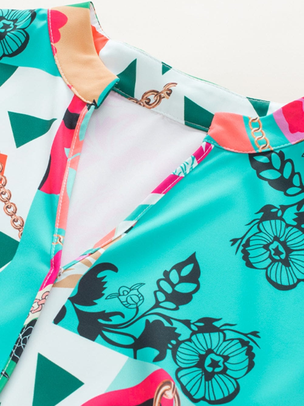 Colorful Abstract Print Half Sleeve V-Neck Mini Dress