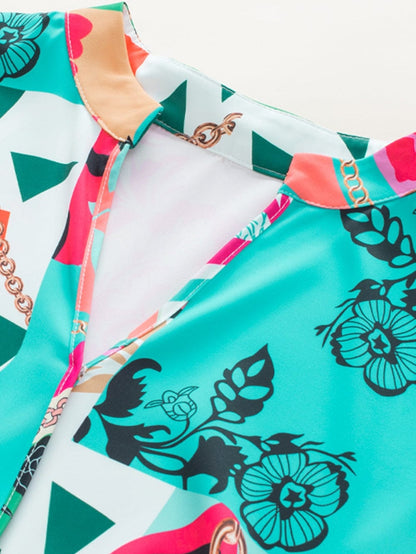 Colorful Abstract Print Half Sleeve V-Neck Mini Dress