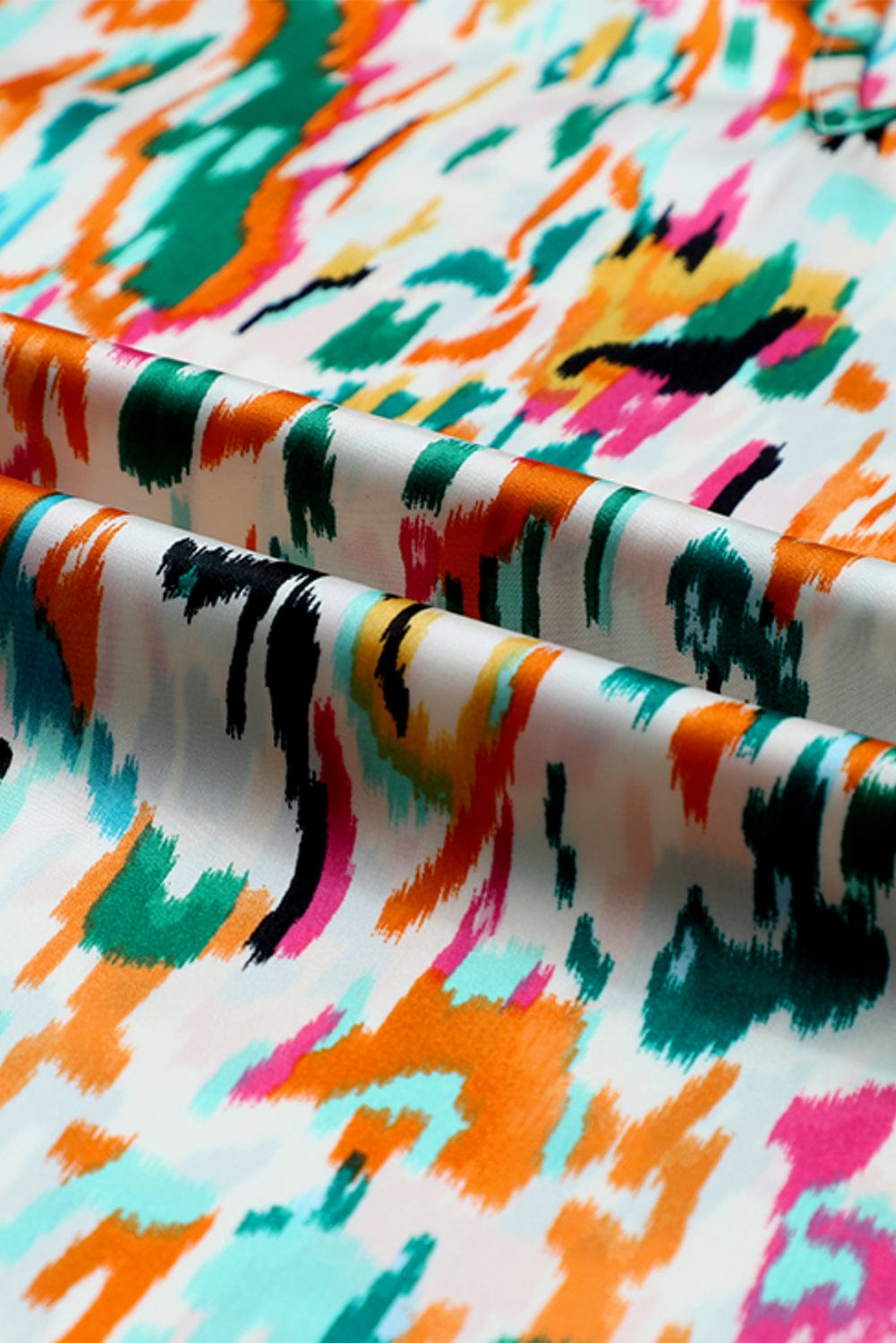 Colorful Abstract Print Puff Sleeve Ruffle Blouse with Southern Belle Style