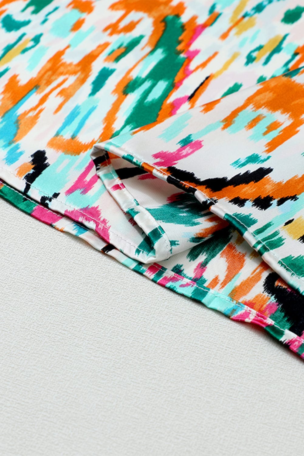 Colorful Abstract Print Puff Sleeve Ruffle Blouse with Southern Belle Style