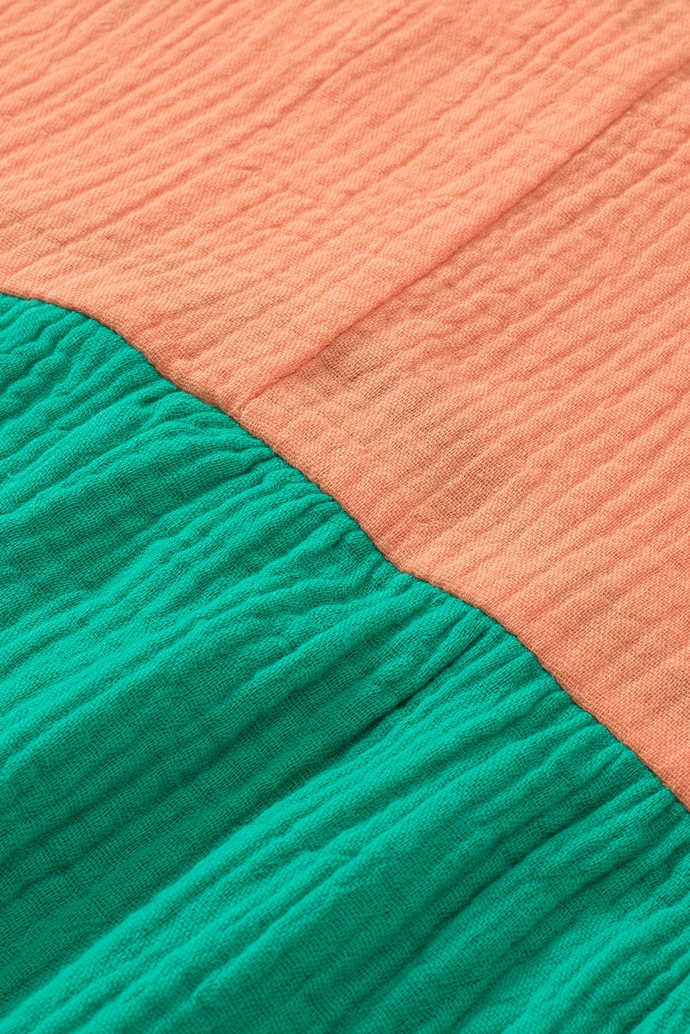 Colorful Bubble Sleeve Crinkled Color Block Top