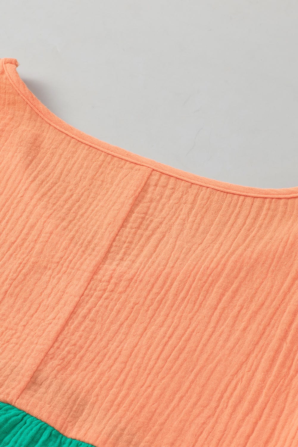 Colorful Bubble Sleeve Crinkled Color Block Top