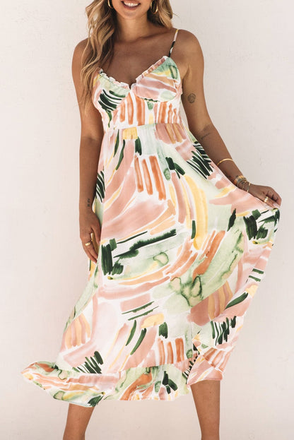 Colorful Graffiti Print Boho Maxi Dress with Spaghetti Straps