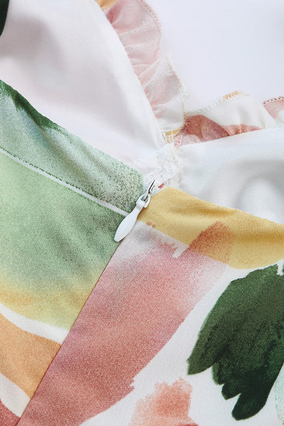 Colorful Graffiti Print Boho Maxi Dress with Spaghetti Straps