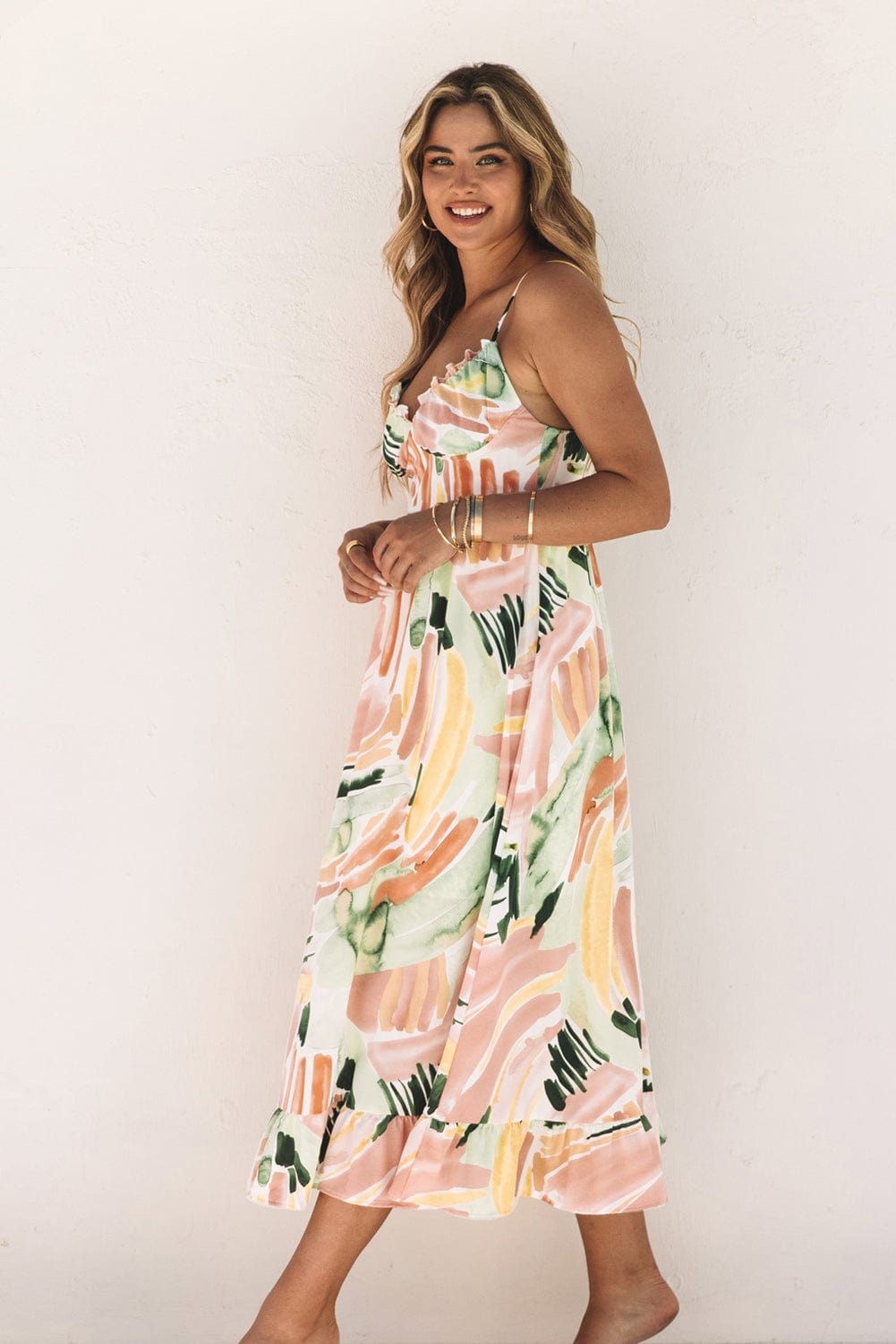 Colorful Graffiti Print Boho Maxi Dress with Spaghetti Straps