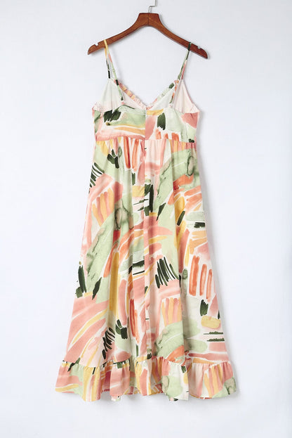 Colorful Graffiti Print Boho Maxi Dress with Spaghetti Straps