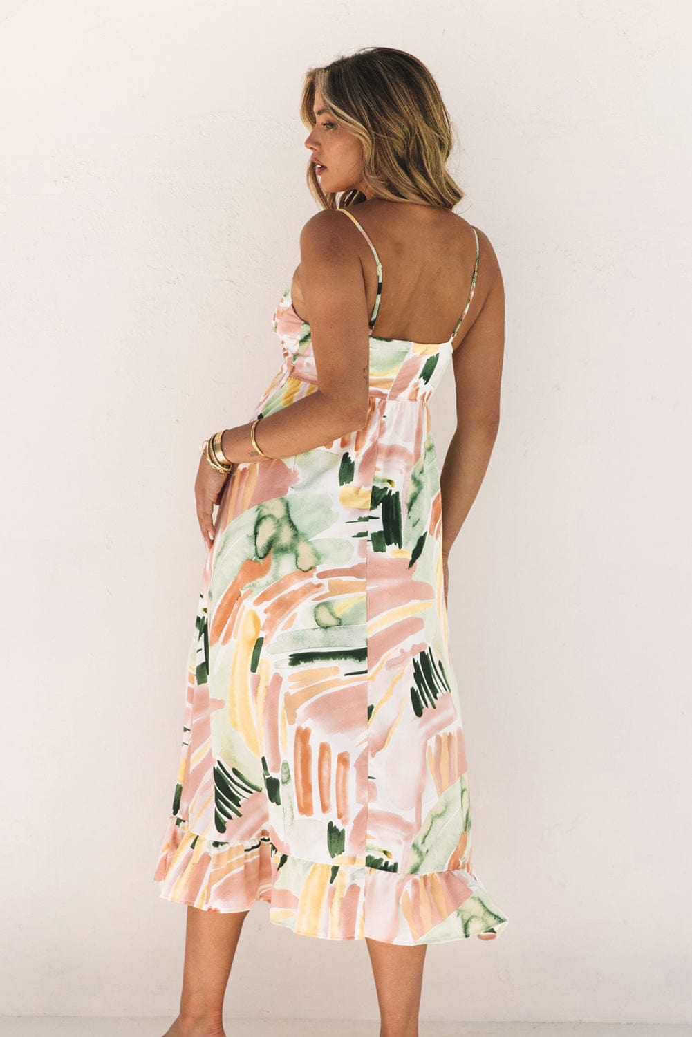 Colorful Graffiti Print Boho Maxi Dress with Spaghetti Straps