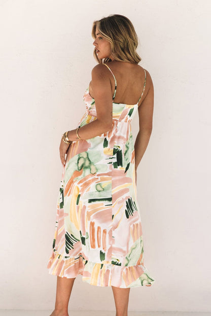 Colorful Graffiti Print Boho Maxi Dress with Spaghetti Straps