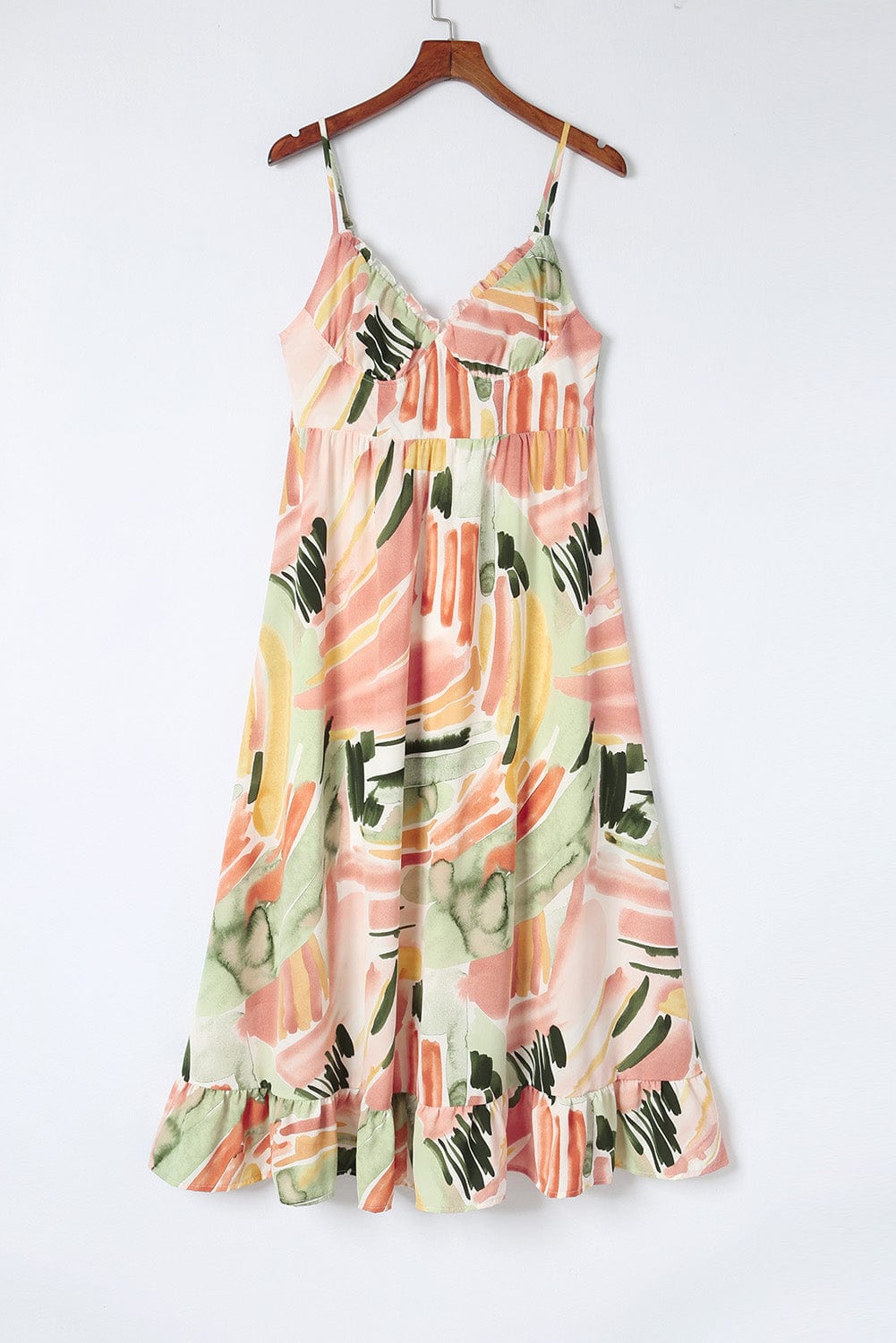 Colorful Graffiti Print Boho Maxi Dress with Spaghetti Straps