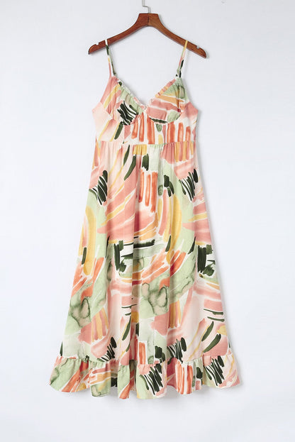 Colorful Graffiti Print Boho Maxi Dress with Spaghetti Straps