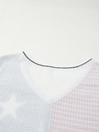 Colorful Striped Stars Print Short Sleeve Knit Top