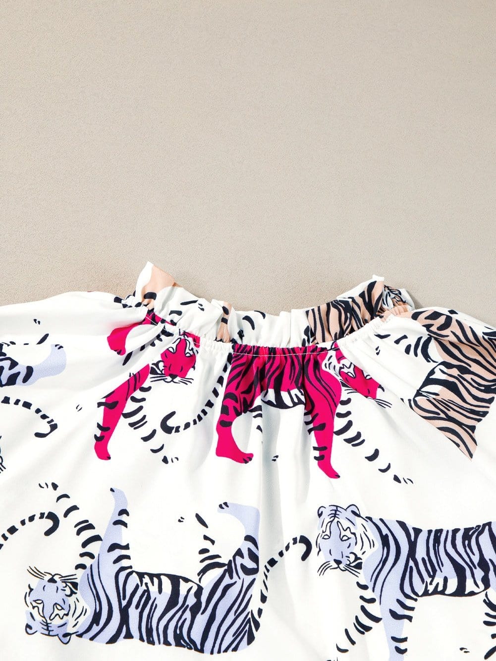 Colorful Tiger Print V-Neck Ruffled Blouse with Lantern Sleeves