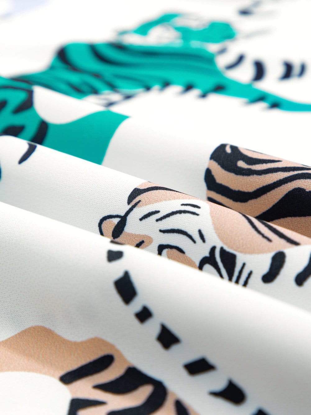 Colorful Tiger Print V-Neck Ruffled Blouse with Lantern Sleeves