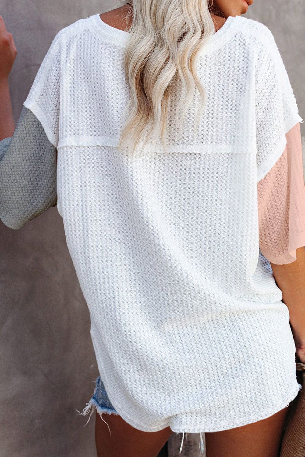 Colorful V-Neck Patchwork Oversized Waffle Knit Top