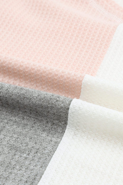 Colorful V-Neck Patchwork Oversized Waffle Knit Top