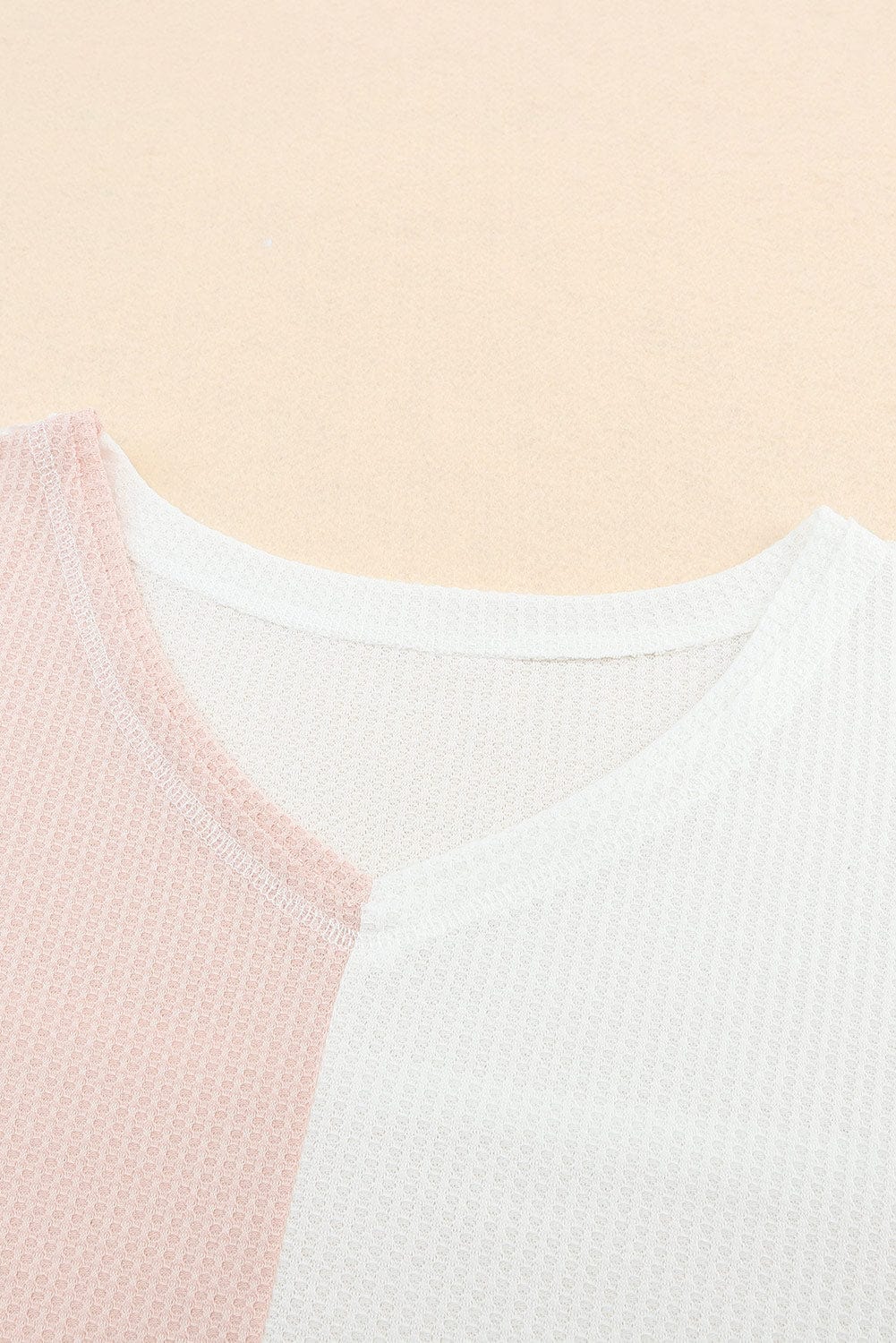 Colorful V-Neck Patchwork Oversized Waffle Knit Top