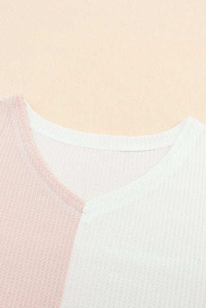 Colorful V-Neck Patchwork Oversized Waffle Knit Top