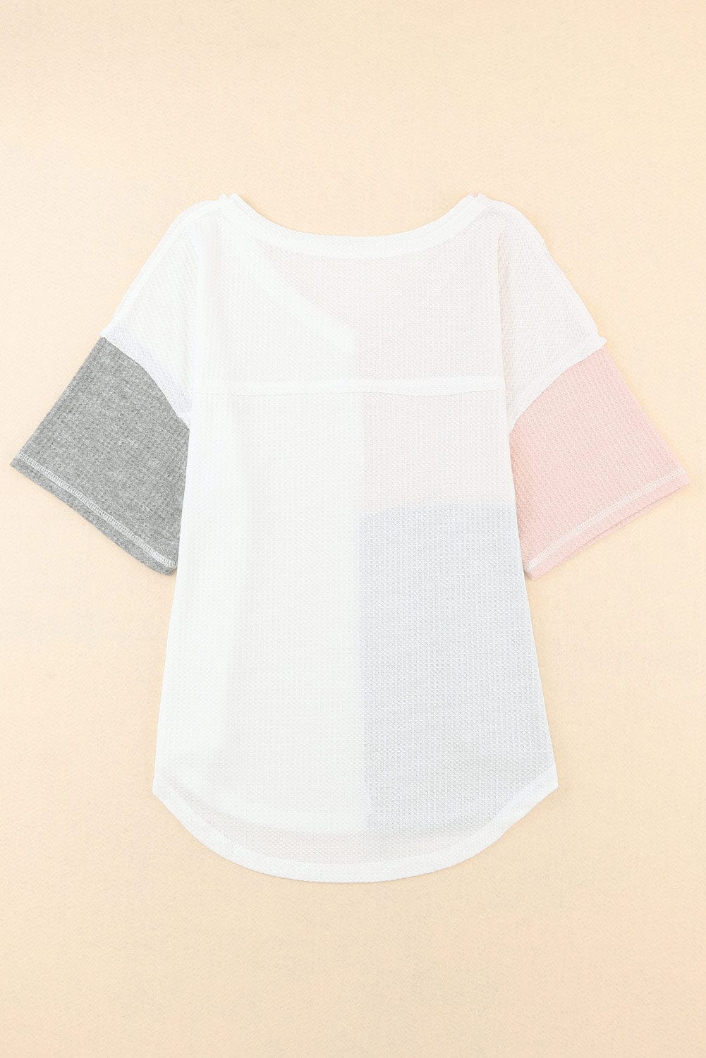 Colorful V-Neck Patchwork Oversized Waffle Knit Top