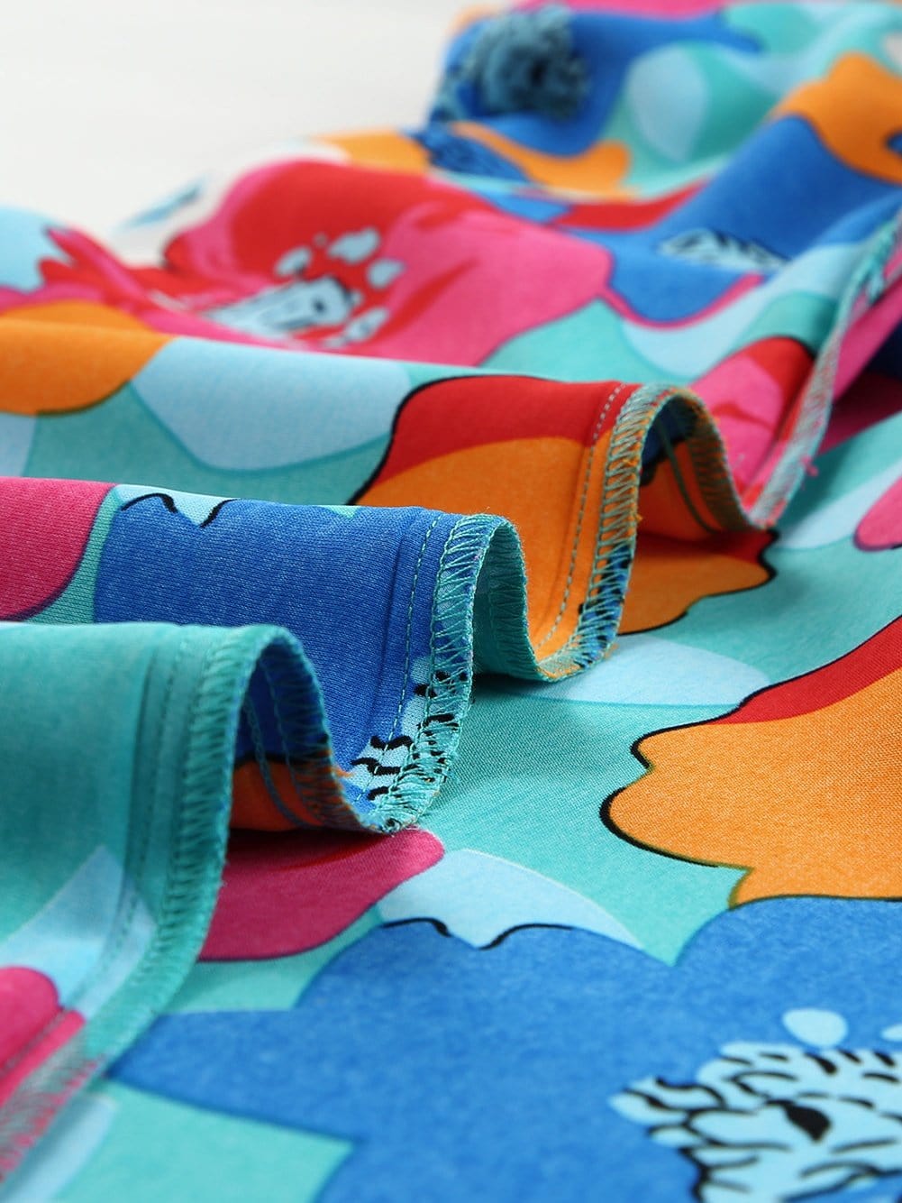 Colorful V-Neck Ruffle Sleeve Flower Patterned Mini Dress