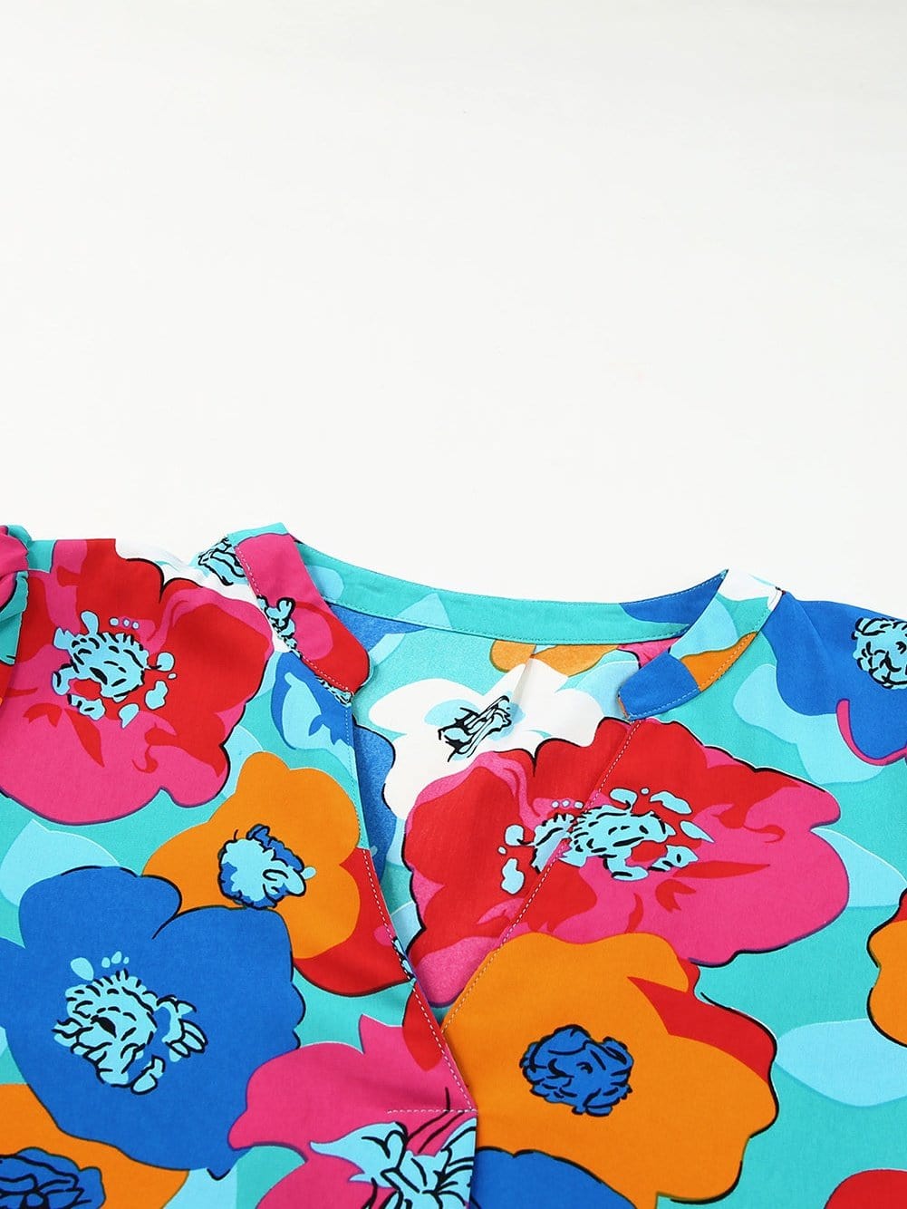 Colorful V-Neck Ruffle Sleeve Flower Patterned Mini Dress