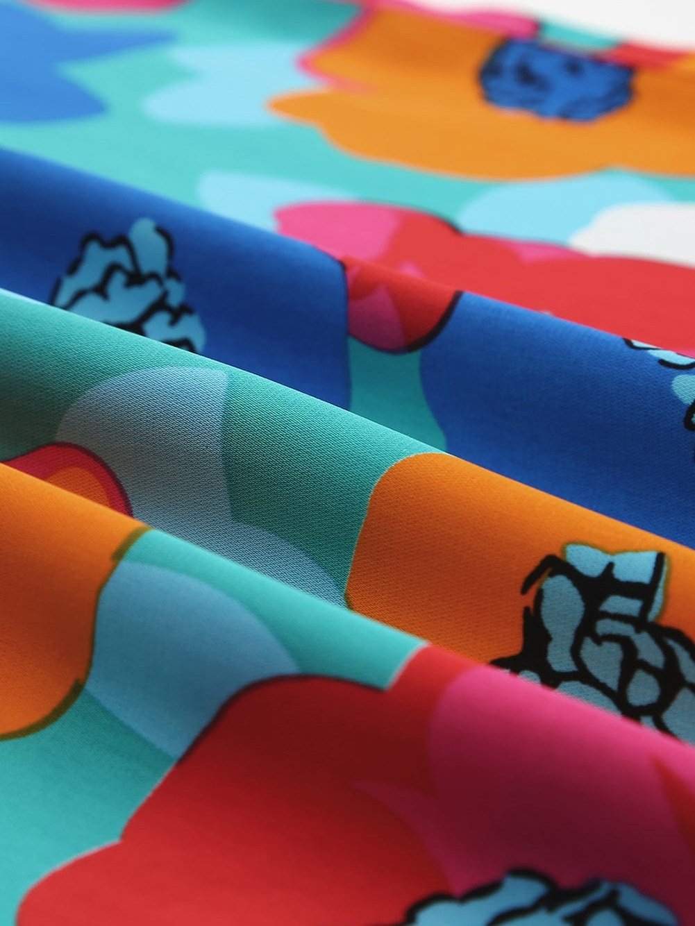 Colorful V-Neck Ruffle Sleeve Flower Patterned Mini Dress