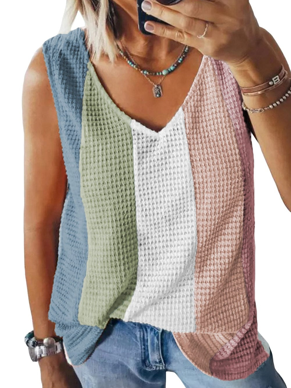 Colorful Vibe Sleeveless Waffle Knit Tank