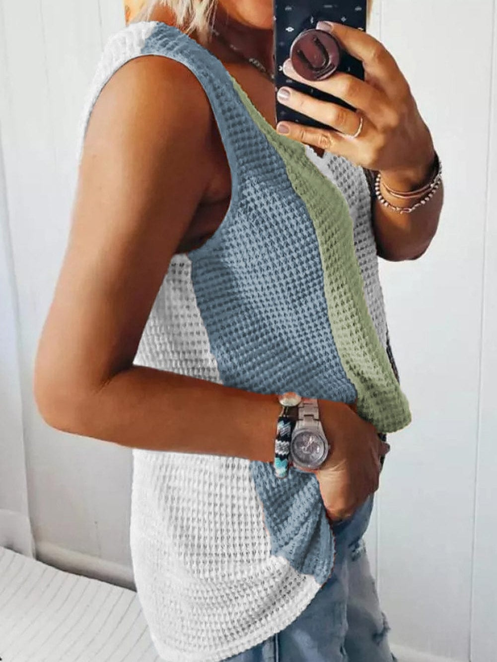 Colorful Vibe Sleeveless Waffle Knit Tank