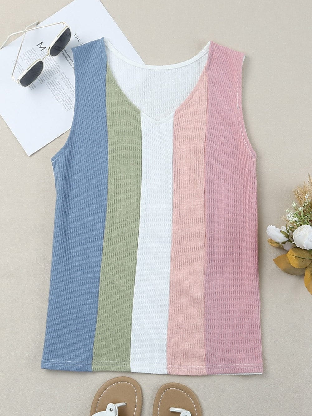 Colorful Vibe Sleeveless Waffle Knit Tank