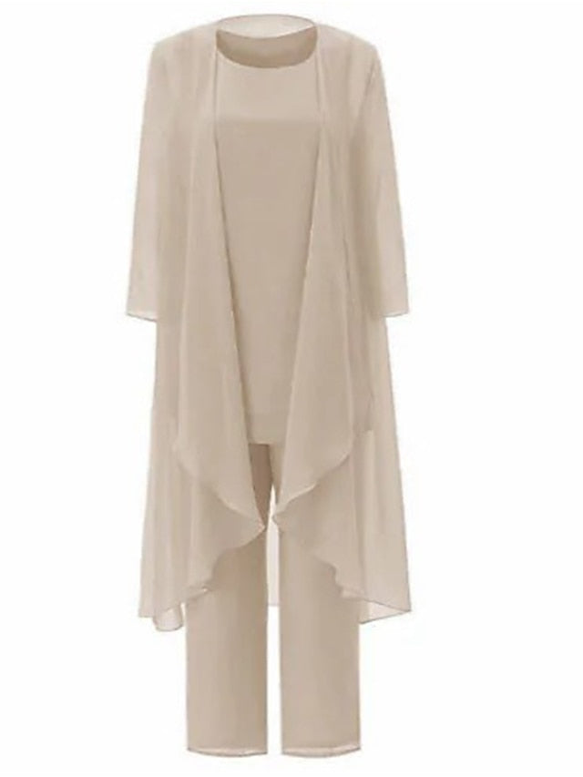 Jumpsuit / Pantsuit Mother of the Bride Dress Plus Size Elegant Bateau Neck Floor Length Chiffon Sleeveless Wrap Included with Solid Color 2023 - LuckyFash™